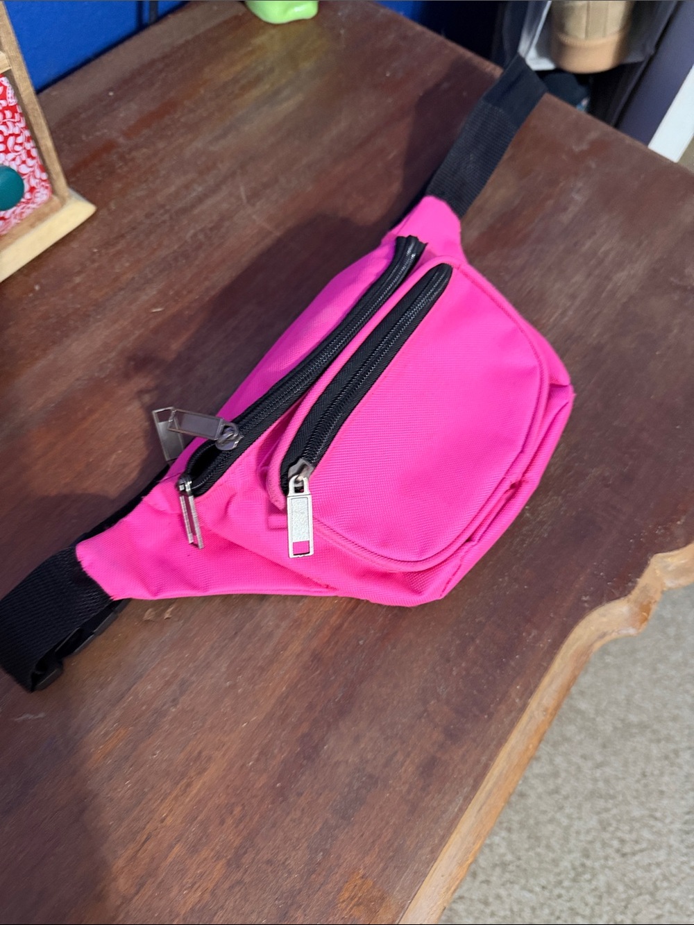 Hot Pink Fanny Pack Waist Bag with Black Zippers